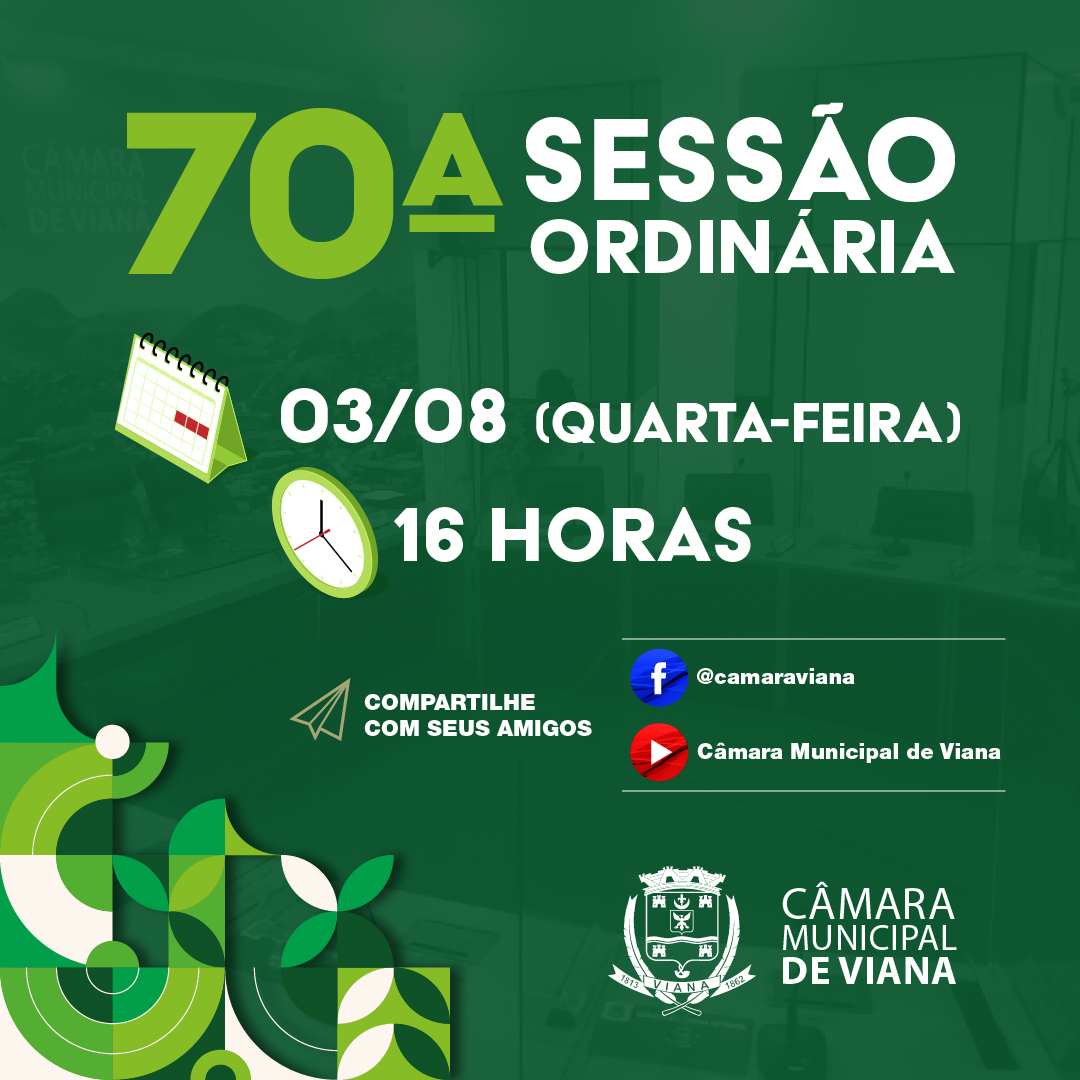 PAUTA DA SEPTUAGÉSIMA (70ª) SESSÃO ORDINÁRIA 